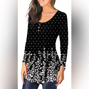 Women's Casual Tunic Top To Wear With Leggings Long Sleeve Henley Blouses Botton